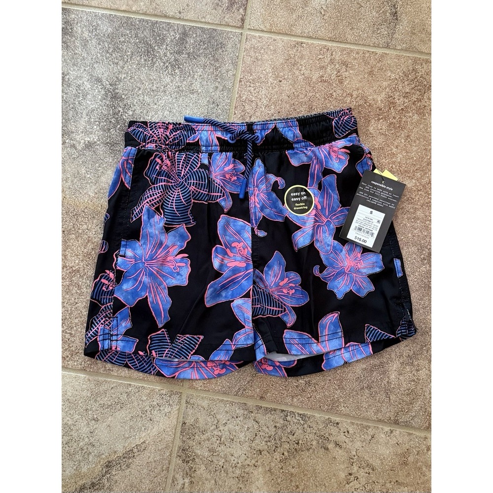 Art Class Boys May Lilies Swim Trunks UPF 50+ - Black Size: S NWT